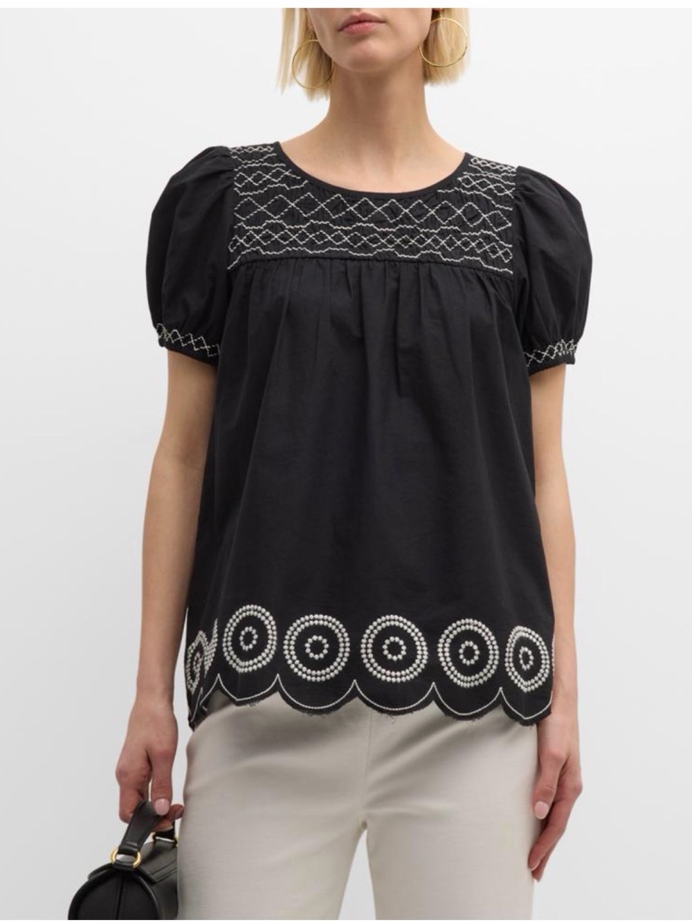 💜  Frances Valentine Whit Embroidered Scallop Raw-Cut Top 💜
